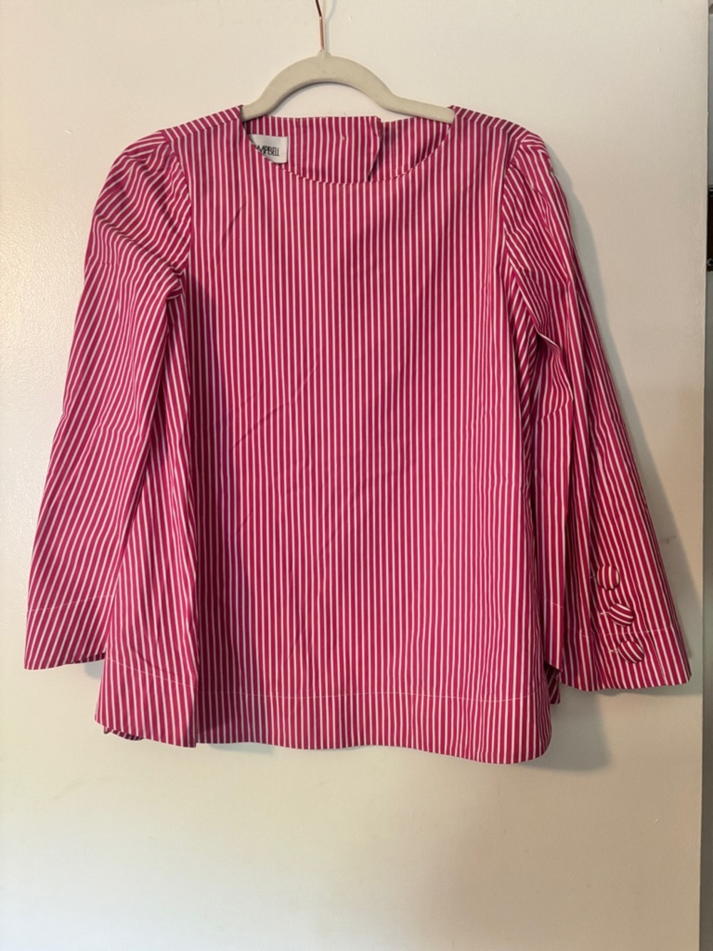Sara Campbell Striped Scalloped Back Pink and White Blouse, Size XS